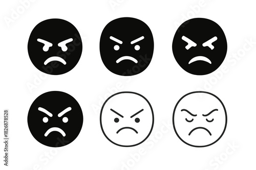 Frustration Icon Variations. Frustration. Icon set. Set Logo of frustration: face with furrowed brow. harmonious logo variations of the same emblematic