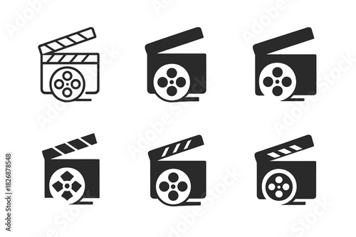 Film Festival Icons. Film festivals. Icon set. Set Logo of film festival: film reel and clapperboard. harmonious logo variations of the same emblematic