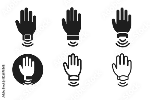 Haptic Interaction Logos. Haptic communication. Icon set. Set Logo of haptic interaction: wearable device with tactile feedback. harmonious logo variations of