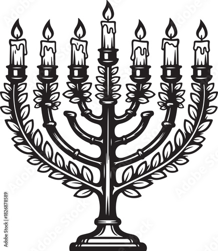 Menorah Illustration with Candles Jewish Symbol Hanukkah Decoration Vector Graphic Art