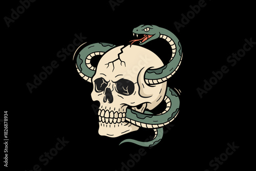 Skull and Snake Illustration.