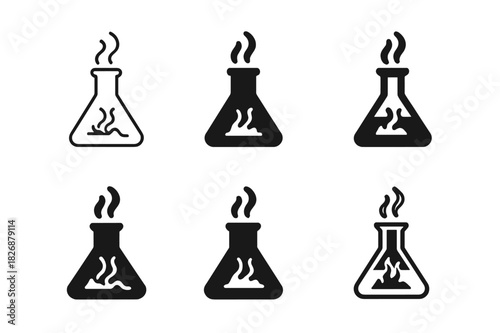 Chemical Safety Icons. Chemical safety labels. Icon set. Set Logo of hazard communication: warning flask symbol. harmonious logo variations of the same