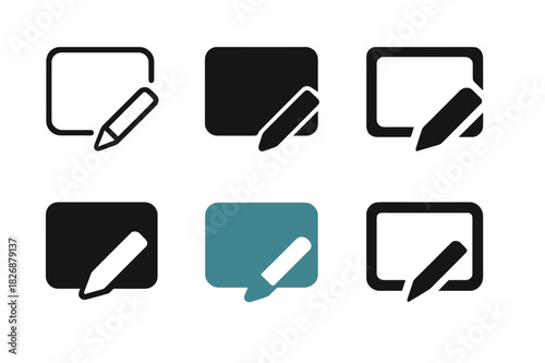 Digital Classroom Logos. Digital classroom interface. Icon set. Set Logo of Digital classroom interface: virtual whiteboard with marker. harmonious logo