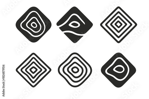 Geologist Icon Set. Geologist. Icon set. Set Logo of geologist: topographic map symbol. harmonious logo variations of the same emblematic concept, each with