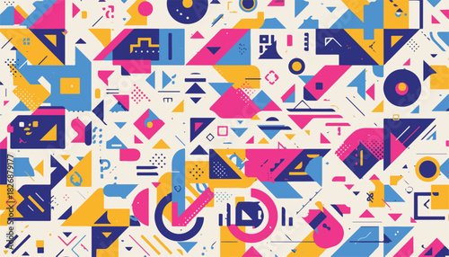 Patrón abstracto de formas geométricas coloridas, diseño moderno y vibrante, fondo digital.