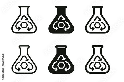 Recycling Innovation Logos. Plastic recycling and upcycling innovations. Icon set. Set Logo of Plastic recycling and upcycling innovations: enzymatic