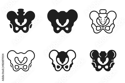 Pelvis Logo Variations. The role of bones. Icon set. Set Logo of The role of bones: pelvis. harmonious logo variations of the same emblematic concept, each