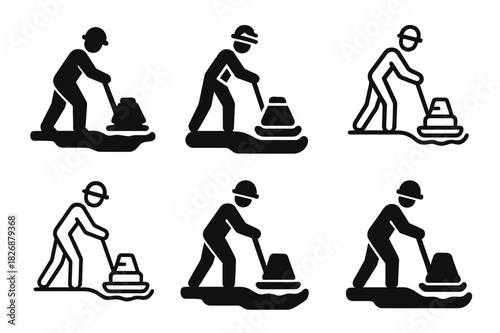 Road Repair Icons. Road maintenance crews repairing potholes and streets. Icon set. Set Logo of Road maintenance crews repairing potholes and streets: plate