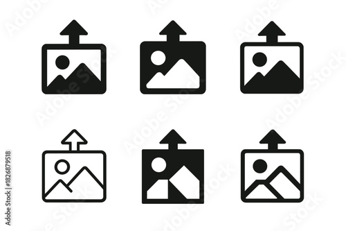 Creative Icon Logos. Brand photography and content creation services. Icon set. Set Logo of brand photography and content creation services: photo gallery