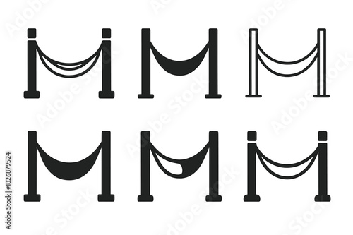 Hammock Logo Variations. Setting up a hammock. Icon set. Set Logo of setting up a hammock: hammock tied to wooden posts. harmonious logo variations of the same