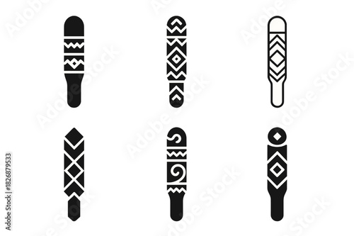 Storytelling Icons Collection. storytelling practices. Icon set. Set Logo of storytelling practices: talking stick with carved patterns. harmonious logo