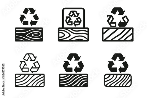 Plastic Recycling Innovations. Plastic recycling and upcycling innovations. Icon set. Set Logo of Plastic recycling and upcycling innovations: recycled plastic