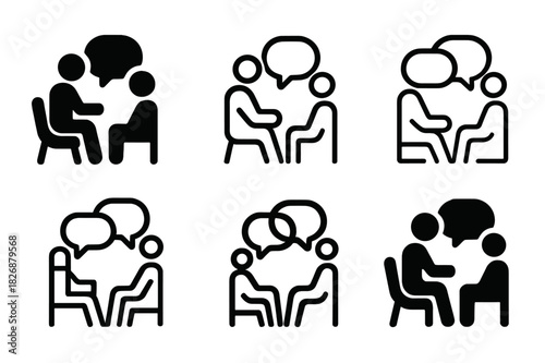 Therapist Empathy Icons. A Therapist Listening Attentively to a Patient During a Counseling Session. Icon set. Set Logo of A Therapist Listening Attentively to