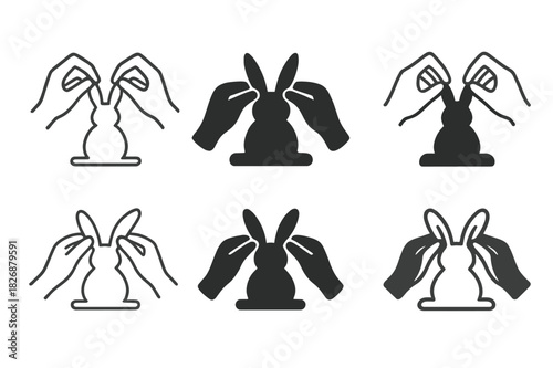Sculpting Rabbit Icons. Sculpting clay into an animal figure. Icon set. Set Logo of Sculpting clay into an animal figure: attaching rabbit ears with slip.