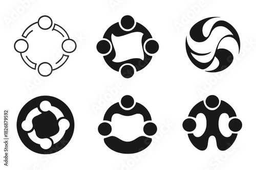 Friendship Logo Variations. Creating a positive friend group. Icon set. Set Logo of Creating a positive friend group: linked hands circle. harmonious logo
