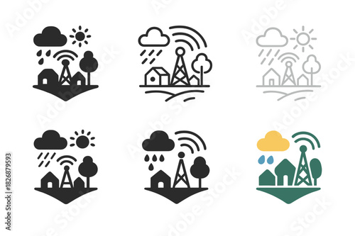 Rural Climate Icons. Rural communities and their adaptation to changing climates. Icon set. Set Logo of Rural communities and their adaptation to changing