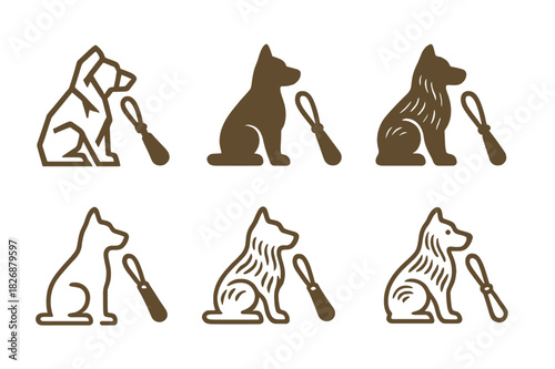 Animal Sculpting Icons. Sculpting clay into an animal figure. Icon set. Set Logo of Sculpting clay into an animal figure: loop tool carving fur texture.