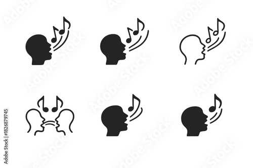 Jazz Expression Logos. Vocal improvisation and scat singing. Icon set. Set Logo of jazz expression: flowing vocal notes. harmonious logo variations of the same