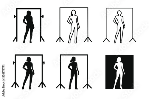 Fashion Logo Variations. Professional fashion photoshoots and portfolios. Icon set. Set Logo of Professional fashion photoshoots and portfolios: model pose