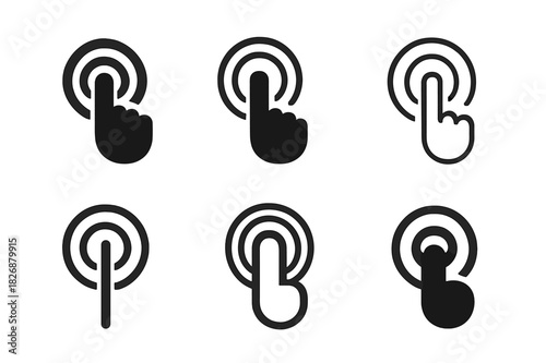 Haptic Logo Variations. Haptic communication. Icon set. Set Logo of haptic interaction: touchpoint with radiating circles. harmonious logo variations of the