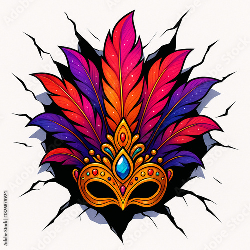 Carnival headpiece torn vector rip shimmering elements bold gradients on white background