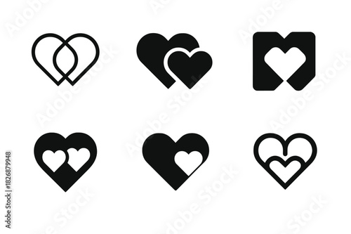 Blended Families Logos. Relationship dynamics in blended families. Icon set. Set Logo of blended families: intertwined hearts. harmonious logo variations of