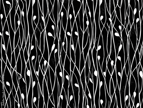 Fondo abstracto de líneas blancas orgánicas y fluidas sobre un fondo negro, diseño de naturaleza minimalista.