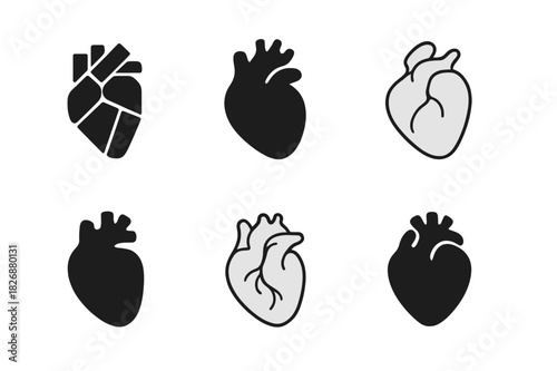 Heart Anatomy Icons. Human anatomy. Icon set. Set Logo of human anatomy: human heart organ icon. harmonious logo variations of the same emblematic concept,
