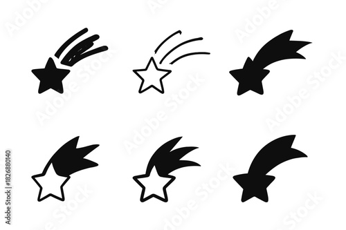 Night Logo Variations. Night. Icon set. Set Logo of Night: Shooting star. harmonious logo variations of the same emblematic concept (Stylized detail, Minimal