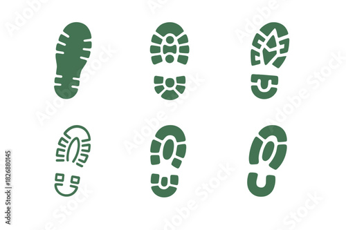 Trail Logo Variations. Trail. Icon set. Set Logo of trail: hiking boot prints. harmonious logo variations of the same emblematic concept, each with different