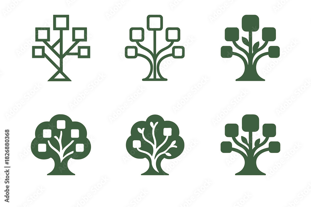 Obraz premium Family Tree Icon Variations. Family Heritage Wall. Icon set. Set Logo of Family Heritage Wall: family tree. harmonious logo variations of the same emblematic