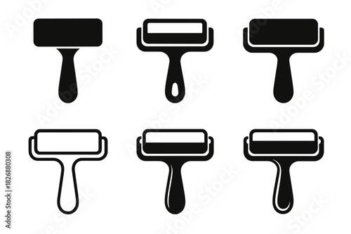 Art Tool Icon Set. Fine art techniques and tools. Icon set. Set Logo of Fine art techniques and tools: printmaking brayer roller. harmonious logo variations of