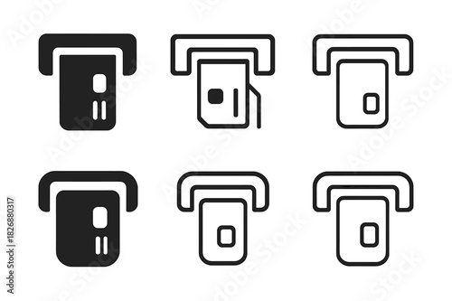 Financial Access Icons. Access to Financial Services. Icon set. Set Logo of Access to Financial Services: ATM Machine. harmonious logo variations of the same