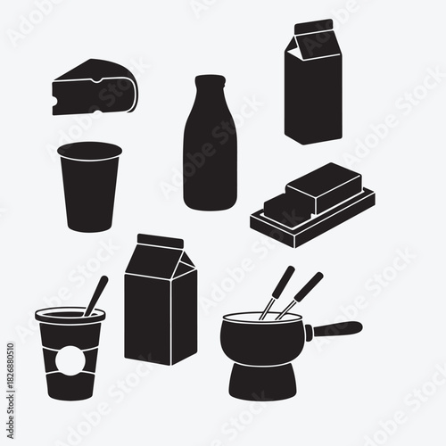 Dairy products and cooking icons set. food and drink collection