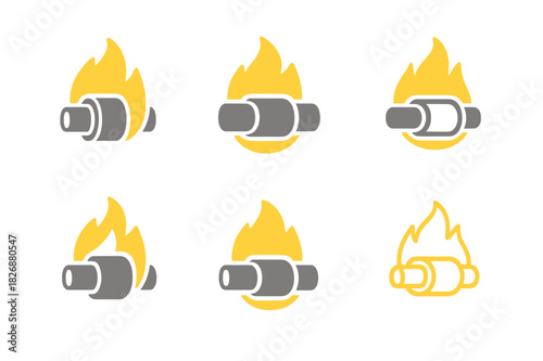 Energy-Saving Icon Set. Pipe Insulation Materials. Icon set. Set Logo of energy saving: thermal barrier around pipeline. harmonious logo variations of the same
