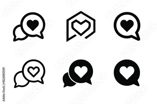 Emotional Intelligence Logos. Emotional intelligence leadership. Icon set. Set Logo of Emotional intelligence leadership: coaching chat bubbles with heart