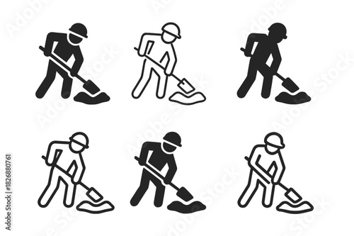 Road Repair Icon Set. Road maintenance crews repairing potholes and streets. Icon set. Set Logo of Road maintenance crews repairing potholes and streets: