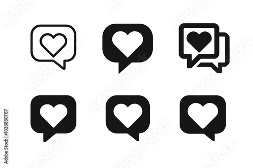 Trust Icon Set. Trust and honesty in communication between friends. Icon set. Set Logo of trust and honesty in communication between friends: heart inside chat