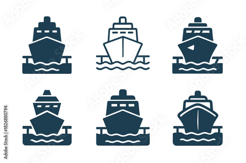 Cruise Logo Collection. Cruise vacations and boat tours. Icon set. Set Logo of cruise vacations and boat tours: luxury liner deck view. harmonious logo