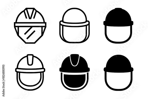 Safety Helmet Logos. safety helmet. Icon set. Set Logo of safety helmet: protective visor. harmonious logo variations of the same emblematic concept, each with