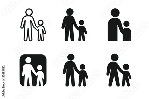 Parent-Child Bonding Logos. parent-child bonding. Icon set. Set Logo of parent-child bonding: holding hands silhouette. harmonious logo variations of the same