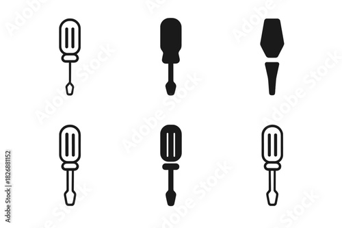Carpenter Tool Logos. carpenter tools. Icon set. Set Logo of carpenter tools: screwdriver. harmonious logo variations of the same emblematic concept, each with
