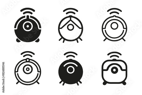 Home Robotics Icons. home robotics assistance. Icon set. Set Logo of home robotics assistance: smart robot vacuum. harmonious logo variations of the same