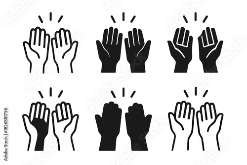 Standing Ovation Icons. standing ovation. Icon set. Set Logo of standing ovation: raised hands clapping. harmonious logo variations of the same emblematic