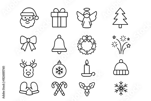 Simple black outline symbols for Christmas and winter holidays collection
