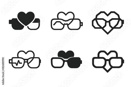 Wearable Health Icons. wearable health devices. Icon set. Set Logo of wearable health devices: smart glasses. harmonious logo variations of the same emblematic