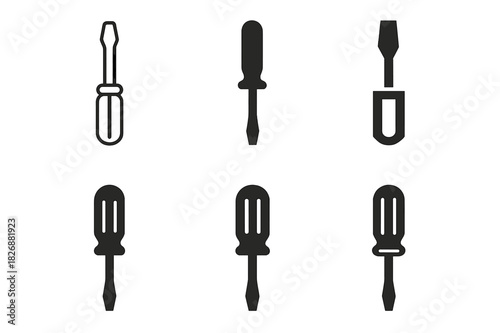 Carpenter Tool Logos. carpenter tools. Icon set. Set Logo of carpenter tools: screwdriver. harmonious logo variations of the same emblematic concept, each with