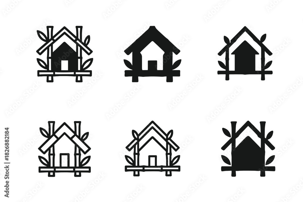 Fototapeta premium Eco Architecture Icons. Eco architecture. Icon set. Set Logo of Eco architecture: Bamboo framework. harmonious logo variations of the same emblematic concept