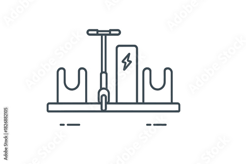Electric scooter sharing station with charging dock and available parking slots for urban mobility