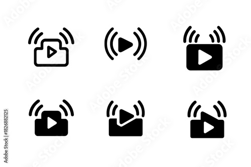 Live Streaming Logos. Transmitting live. Icon set. Set Logo of transmitting live: live streaming setup. harmonious logo variations of the same emblematic
